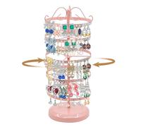 MrMrKura 5 Tiers Rotating Earring Holder Organizer, Adjustable Earring Stand Organizer with 220 Holes, Metal Jewelry Display Stand for Women (Pink)