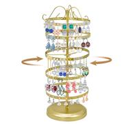 MrMrKura 5 Tiers Rotating Earring Holder Organizer, Adjustable Earring Stand Organizer with 220 Holes, Metal Jewelry Display Stand for Women (Gold)