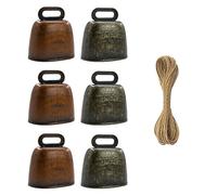 MrMrKura 6 Pack Cow Horse Sheep Grazing Copper Bells, Small Brass Bell with Hemp Rope Cattle Goat Farm Loud Bronze Cowbell for Anti-Lost Hanging