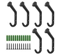 MrMrKura 6 Pcs Coat Hooks Backpack, Wall Hooks for Hanging Heavy Duty, Rustic Cast Iron Black Hooks for Clothes/Hats/Keys/Towels/Purses (6)