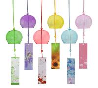 MrMrKura 6 Pcs Japanese Wind Chimes, Colorful Glass Wind Chimes with Label Handmade Bell Wind Chime Pendent for Outside Garden Patio Home Decor (Colorful)