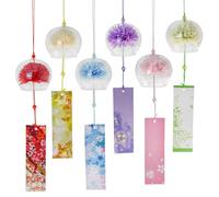 MrMrKura 6 Pcs Japanese Wind Chimes, Colorful Glass Wind Chimes with Label Handmade Bell Wind Chime Pendent for Outside Garden Patio Home Decor (Flower)