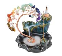 MrMrKura Backflow Incense Burner, Ceramic Incense Waterfall Burner with 7 Chakras Healing Crystals Tree Fountain Incense Holders for Yoga Meditation Home Decor (4.7"H)