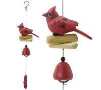 MrMrKura Bird Wind Chimes, Cardinal Wind Bell Pendent for Glory Mothers Love Gift Hanging Wind Chime with Feather Ornament for Bless Garden Backyard Home Decor (Red)