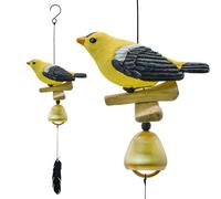 MrMrKura Bird Wind Chimes, Cardinal Wind Bell Pendent for Glory Mothers Love Gift Hanging Wind Chime with Feather Ornament for Bless Garden Backyard Home Decor (Yellow)