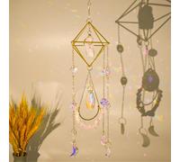 MrMrKura Crystal Suncatcher for Windows Hanging with Chain, Gold Sun Catchers with Crystals Rainbow Maker Wind Chime Crystal Ornament for Home Indoor Decor (Rose Quartz)