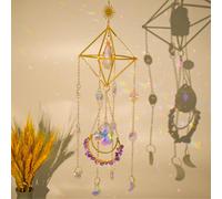 MrMrKura Crystal Suncatcher for Windows Hanging with Chain, Gold Sun Catchers with Crystals Rainbow Maker Wind Chime Crystal Ornament for Home Indoor Decor (Amethyst)