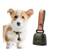 MrMrKura Dog Collar Bell Anti-Theft Bell with PU Leather Button Strap, Leathercraft Leather Country Cow Bell Bronze Iron Antique Copper Hanging Metal Cowbell for Dogs and Cats Collar