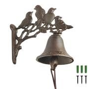 MrMrKura Hanging Dinner Bell Outdoor or Indoor, Vintage Cast Iron Bell Wall Mounted Bells Hand Shaking Door Bells with 4 Birds Pattern