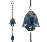 MrMrKura Japanese Leaf Wind Chimes, Small Wind Bell Pendent for Outside Hanging Cast Iron Wind Chime Ornament for Bless Garden Backyard Home Decor (Blue)