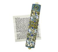 MrMrKura Mezuzah with Scroll for Door, Enamel&Zinc Alloy Blessing Mezuzah Case for Door, Colored Painted Mezuzha Scroll Kosher for Jewish Gifts/Jewish Decor, Christmas (White and Blue)