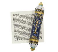 MrMrKura Mezuzah with Scroll for Door, Enamel&Zinc Alloy Blessing Mezuzah Case for Door, Colored Painted Mezuzha Scroll Kosher for Jewish Gifts/Jewish Decor, Christmas (Blue)