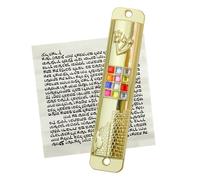 MrMrKura Mezuzah with Scroll for Door, Metal Mezuzah Case with 12 Tribes of Israel Hoshen Stones for Hebrew Home Blessing, Jewish Gifts, Jewish House Warming Decor, Christmas, Easter (Gold)