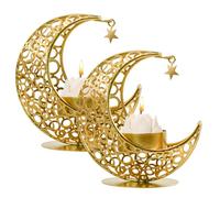MrMrKura Moon Candle Holders Set of 2, Metal Tealight Candle Holder for Table Centerpiece Decorative Votive Candlesticks Holder for Party Home Decor (Gold)