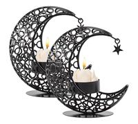 MrMrKura Moon Candle Holders Set of 2, Metal Tealight Candle Holder for Table Centerpiece Decorative Votive Candlesticks Holder for Party Home Decor (Black)