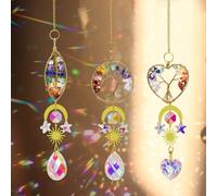 MrMrKura Tree of Life Crystal Suncatcher for Window Hanging, 3 Pieces Rainbow Maker with Prisms Decorative Sun Catcher Crystals Ornament for Indoor Home Decor (1, Sun Star Moon)