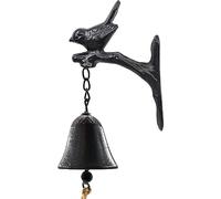 MrMrKura Vintage Cast Iron Dinner Bell with Cute Bird, Black Hanging Bells with Rope for Farmhouse, Home, Church, School and Tavern Decor