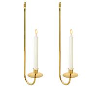 MrMrKura Wall Candle Sconces Set of 2, Metal Wall-Mounted Candle Holder for Taper Candles, Modern Wall Decoration for Farmhouse Fireplace Living Room (Gold)