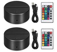 MRNHA 2 Pack 3D Night LED Light Lamp Base + Remote Control + USB Cable, 16 Colors Light Show Display Stand for Acrylic Black