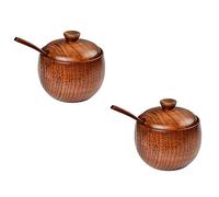 MRNHA 2 Pcs Salt Container Salt Bowl Seasoning Box Kitchen Tool With Wooden Lid And Spoon Nordic Concise Style