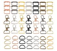 MRNHA 56 Pcs Purse Hardware Keychain Hooks for Bag Making Lanyard Snap Hooks Metal Swivel Clasps with D Rings and Slide Buckle