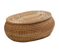 MRNHA Rattan Box Storage Baskets with Lid, Rattan Basket, Handwoven Round Woven Basket, Desktop Decorative Box for Home,Office