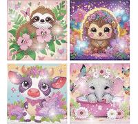 Mrnsiet 4 Packs Diamond Art Kits for Kids Ages 6-8-9-12,Colorful Cute Animals Cartoon Big Gem Art Full Drill Easy DIY Crystal Mosaic Kits Dots Crafts for Holiday Kids Gifts 6X6 inch