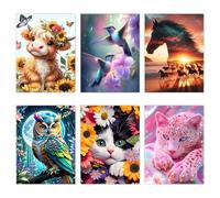Mrnsiet 6 Pack Animal Diamond Art Kits for Adults,Animals Diamond Painting Kits for Adult Beginners,5D Round Drill Crystal Gem Art Painting Crafts for Home Wall Decor 12x16 lnch.