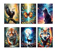 Mrnsiet 6 Pack Animals Diamond Painting Kits for Adults Beginners,Animal Full Drill Diamond Art Kits for Adults,DIY Painting with Round Drill Diamonds Gem Art for Wall Decor Gifts 12X16 Inch.