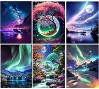 Mrnsiet 6 Packs Paint by Number for Adults,DIY Aurora Landscape Paint by Number Kits for Adults Beginners,Watercolor Oil Painting Craft Art for Home Wall Decor12X16Inch