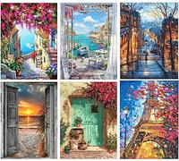 Mrnsiet 6 Packs Paint by Number for Adults,DIY Landscape Paint by Number Kits for Adults Beginners,Watercolor Oil Painting Craft Art for Home Wall Decor12X16Inch