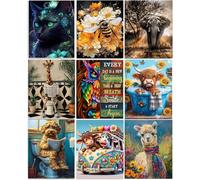 Mrnsiet 9 Pack Animals Diamond Painting Kits for Adults，5D DIY Cow Elephant Giraffe Diamond Art Kits for Beginners Round Full Drill Painting with Diamonds Gem Art for Home Wall Decor Gift12X16Inch