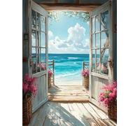 Mrnsiet DIY Scenery Paint by Numbers Kit for Adults on Canvas,Landscape Beach Unframed Paint by Number Kits for Adult Beginners,Easy Acrylic Oil Painting for Home Wall Decor 12X16 Inch.