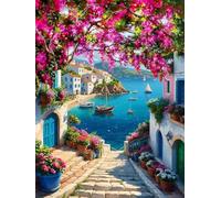 Mrnsiet Scenery Paint by Numbers Kit for Adults,Unframed Landscape Painting by Number Kits on Canvas,Flowers and Sea Acrylic Painting Art Kits Crafts for Home Wall Decor 12X16 Inch.