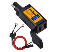 Mroinge Motorcycle USB Charger, 6.8A SAE to USB Adapter Dual Port QC3.0/2.0 Fast Charge, with Voltmeter/Ammeter & ON/Off Switch & 10A Fuse, Perfect for Your Phone or Smart Device Charging