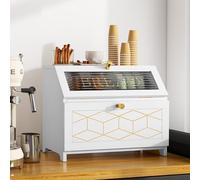 MROJISC Bread Bin Large, 2 Tier Bread Bin Wood, White Bread Bin with Transparent Glass Window, Bread Box for Kitchen, Worktop, Food Storage