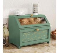MROJISC Double Bread Bins for Kitchen, Green Wooden Bread Bin | 2 Tier Breadbin with Glass Window, Large Corner Bread Bin