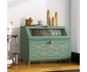 MROJISC Green Bread Bin, Wooden Bread Bin Double Layer with Transparent Window, Large Breadbox Bread Bins for Kitchen Countertop Food Storage