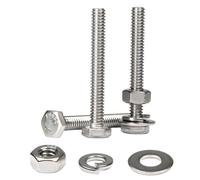 MroMax 20 Sets 1/4-20 x 2 Hex Head Screw Bolt, Nuts, Flat Washer & Spring Lock Washers Kits,Fully Threaded, Stainless Steel 18-8(304), Bright Finish
