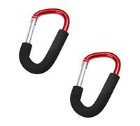 MroMax 2Pcs Hook Clip 140x80mm Large D Type Shopping Bag Carry Handle Carabiner with Sponge for Baby Pushchair Pram Stroller Hanger Trolley Mummy Clip Holder Red