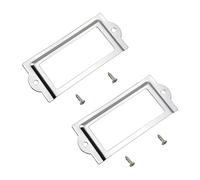 MroMax 3.15"x1.38" (LxW) Stainless Steel Label Frame 80x35mm Tag Name Card Label Holders with M2.5x8mm Mounting Screws for Office Library Furniture Card File Cabinet Silver Tone 8Pcs
