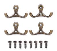 MroMax 30mm x 55mm x 30mm Dual Prong Coat Hooks Wall Mounted Retro Double Hooks Utility Black Hook for Coat Scarf Bag Towel Key Cap Cup Hat Bronze Tone 5pcs