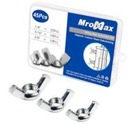 MroMax 45Pcs 1/4"-20, 5/16"-18, 3/8"-16 Wing Nuts Assortment Kit Standard SAE Steel Zinc Plated Butterfly Wing Nuts Fasteners Hand Twist Tighten Ear Wingnuts