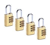 MroMax 4PCS Combination Lock Solid Brass 3 Copper Digit Padlock for Indoor and Outdoor Rustless Die-Cast Set Your Own Combination Padlock 23mm Height Shackle Brass Tone