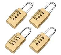 MroMax 4PCS Combination Lock Solid Brass 4 Copper Digit Padlock for Indoor and Outdoor Rustless Die-Cast Set Your Own Combination Padlock 25mm Height Shackle Brass Tone