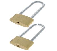 MroMax Brass Padlock, Keyed Alike, 60mm Wide Brushed Finish Long Harden Shackle, Waterproof Rust-Proof Door Lock Long Beam Lock for Drawer, Gym, Cabinet, Warehouse, 2Pcs