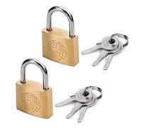 MroMax Brass Padlock, Keyed Different, 20mm Wide Brushed Finish Short Harden Shackle, Waterproof Rust-Proof Door Lock Short Beam Lock for Drawer, Gym, Cabinet, Warehouse, 4Pcs