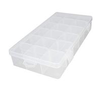 MroMax Component Storage Box - Plastic Electronic Component Containers Tool Boxes Clear White Movable Partition Double Buckles 18 Grids 230x160x60mm 1 Pcs
