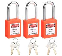 MroMax Lockout Tagout Lock, Safety Padlock Keyed Differently,Loto Security Padlock Steel Shackle Orange Padlock for Lock Out Tag Out 3Pcs