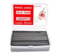 MROOFUL 1000pcs 0.5/0.7mm Mechanical Pencil Leads Replacement Core with 2 Empty Tubes Black Erasable 2B Graphite Pen Core Set Large Capacity for Writing Art Sketches (0.7mm)